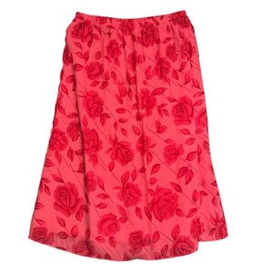 Vintage Kathie Lee Red Floral Chiffon Skirt Womens Size 20W Cottagecore Summer